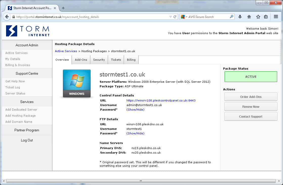 Storm Internet Customer Portal