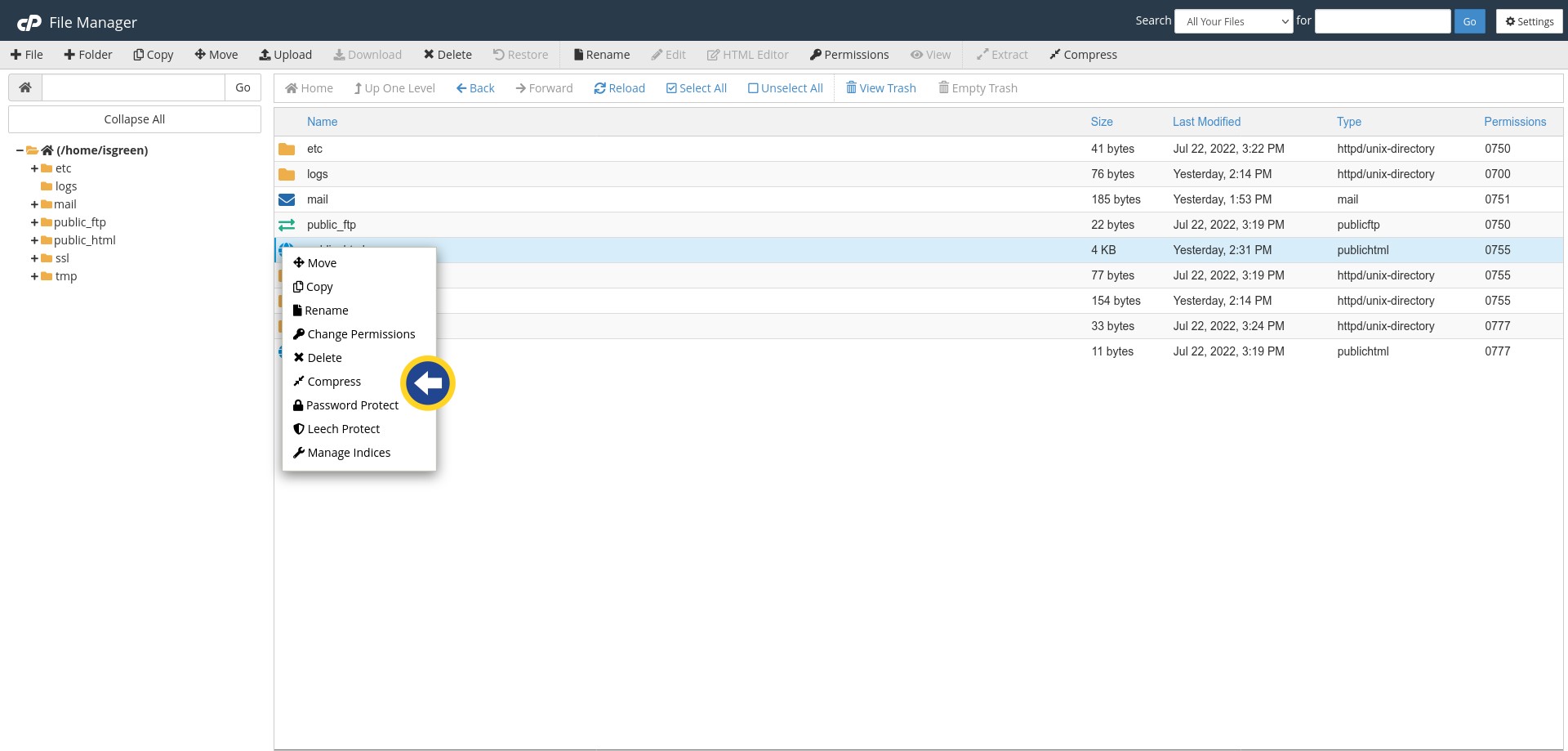 How to backup your website with cPanel: cPanel File Manager - Compress Menu