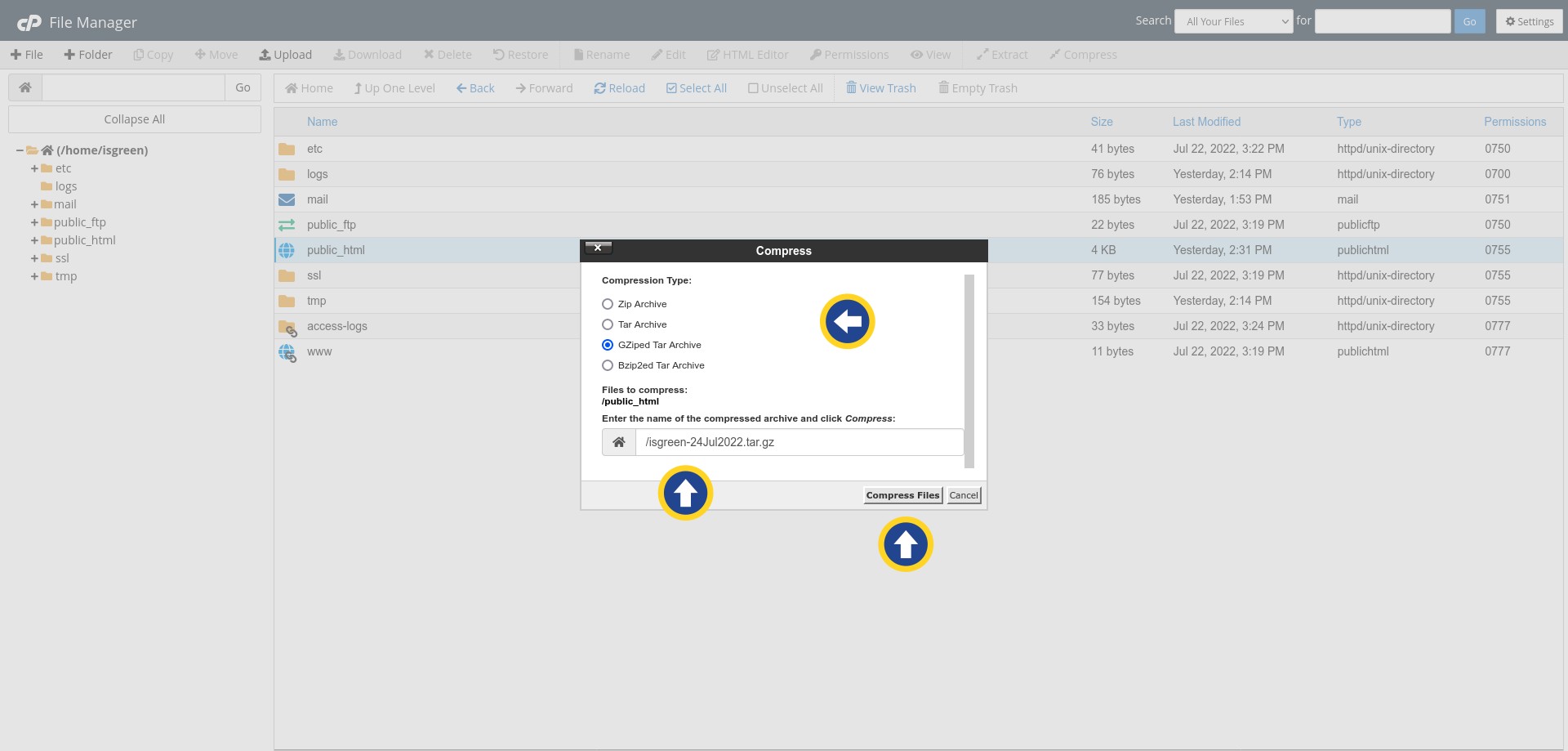 How to backup your website with cPanel: cPanel File Manager - Compress Files