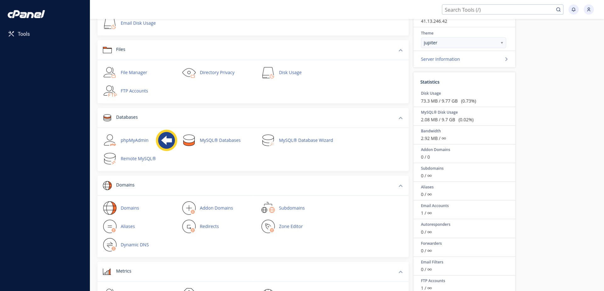 How to backup your website with cPanel: cPanel Dashboard phpMyAdmin