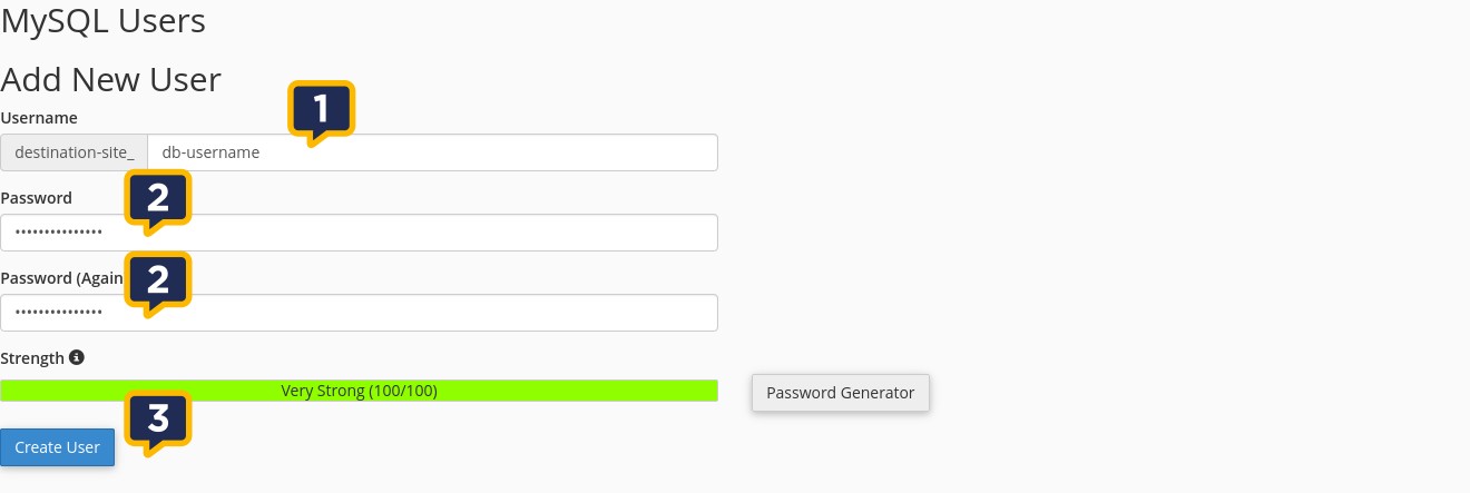 Website Migration | cPanel - Dest Create DB User