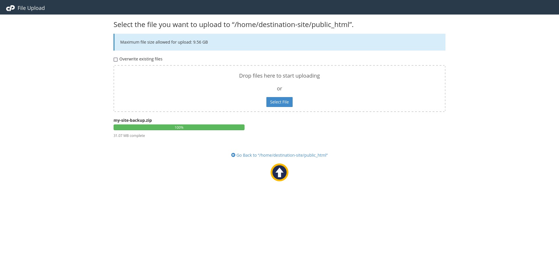 Website Migration | cPanel - Dest Upl Complete